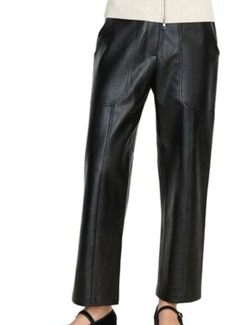 Modern Citizen Black Textured Faux Leather Pants with Panel Seams